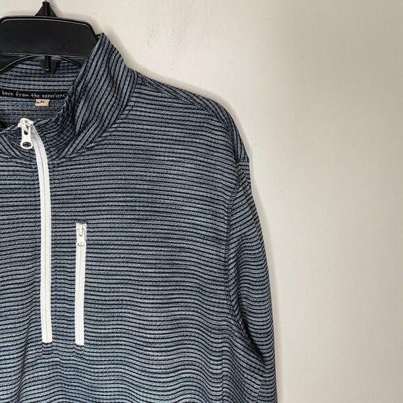 PRANA 1/4-Zip Pullover Mens XL Striped Waffle Sweatshirt Base Layer Blue - Picture 2 of 10